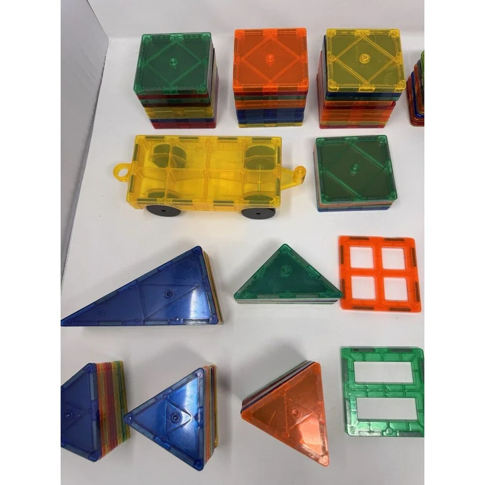 Magformers Magnetic Tiles Building Lot 134 Pieces w Wheels Squares Triangles